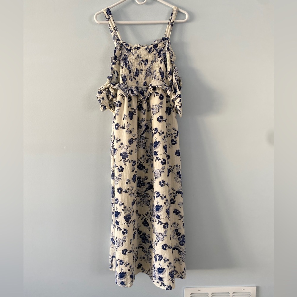 ASOS Floral Midi Smocked Top Dress Sz 10 Resortwear Vacation Cottagecore Summer